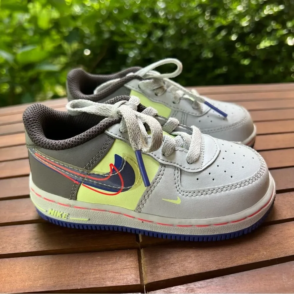 Nike Kids Sneakers Gray, Neon Yellow & Purple Accents